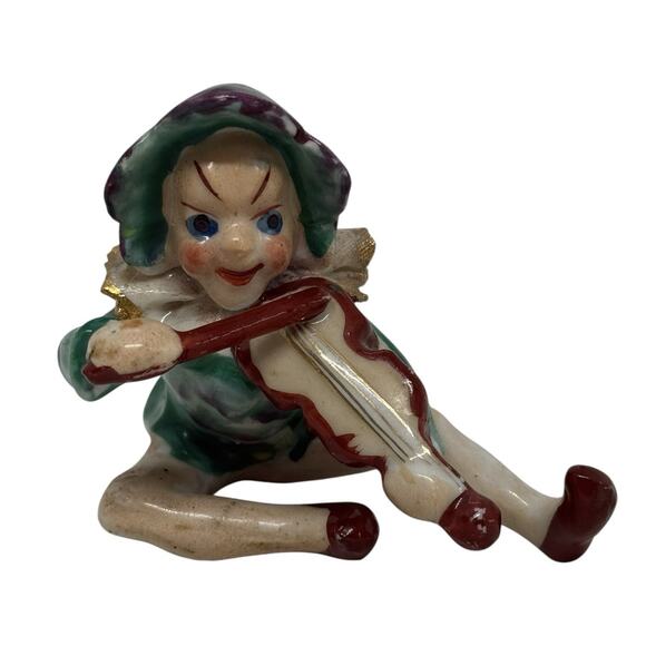 Vintage Whimsical Ceramic Jester Pixie Elf Figure Playing Violin Occupied Japan - Picture 7 of 16